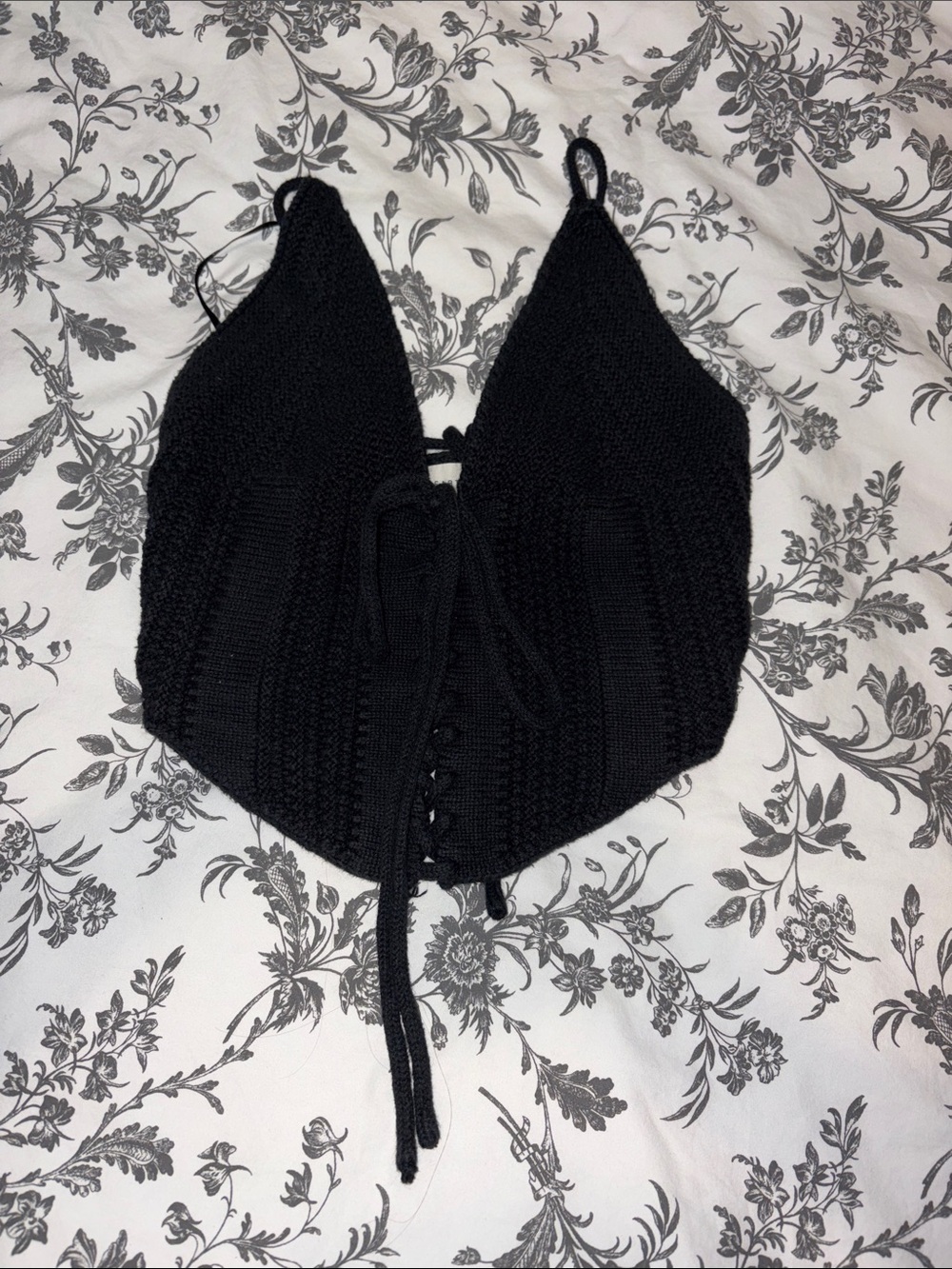 La Hearts XS Black Crochet Tie-Front Bralette Top - Women